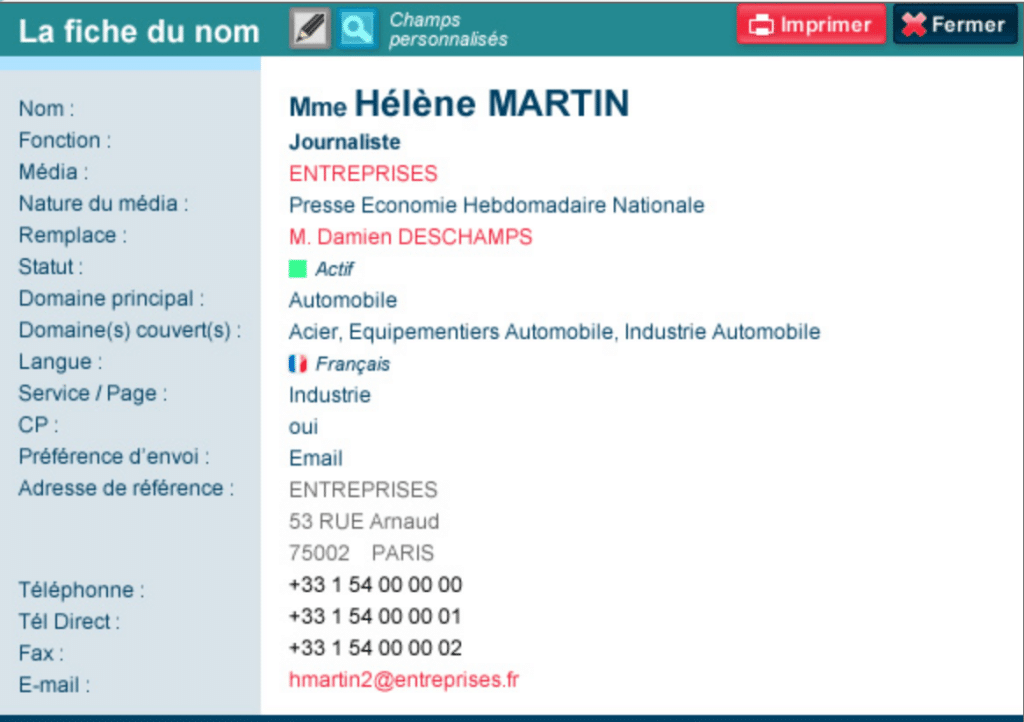 capture d'une fiche journaliste sur hors antenne